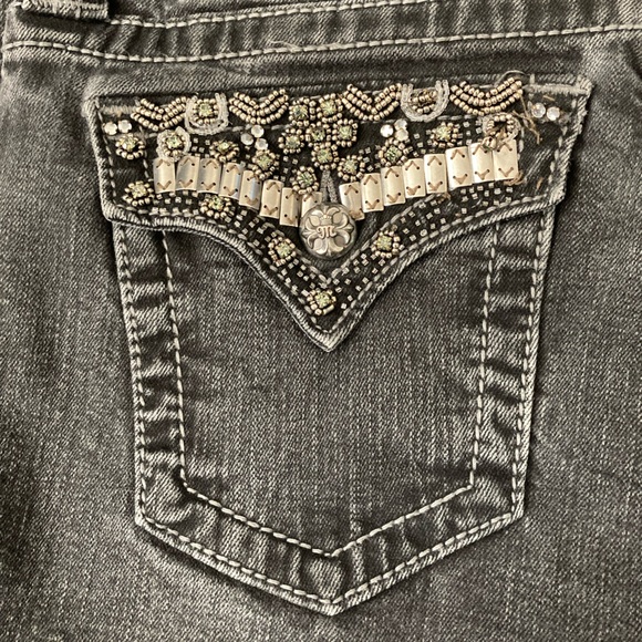 Miss Me Charcoal Black Embellished Flap Pocket Low Rise Skinny Jeans Size 27 - Picture 11 of 13